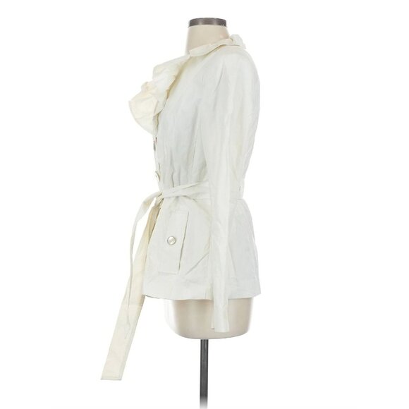 White House Black Market Ivory Ruffle Neck Light Jacket w/Tie + Pockets Size S - Picture 5 of 8